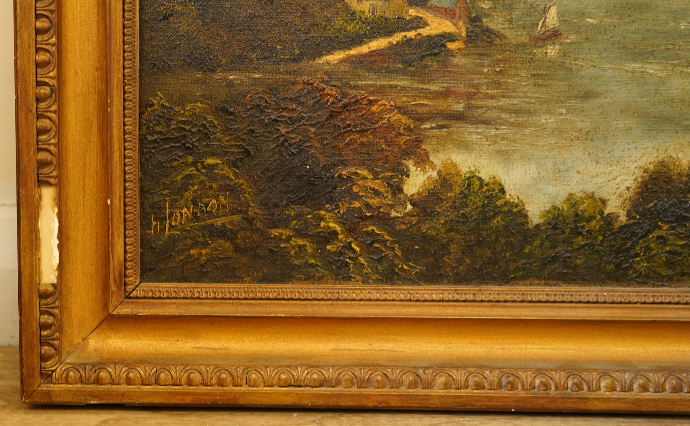 H. London, Riverscape, signed, oil on canvas, 35 x 49cm